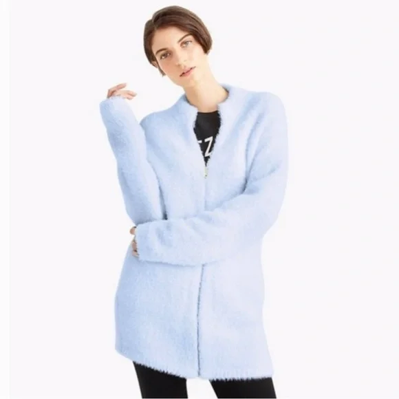 NWOT J CREW POINT SUR FUZZY CARDIGAN LT BLUE MEDIUM OVERSIZED ZIP UP JACKET - Picture 3 of 13